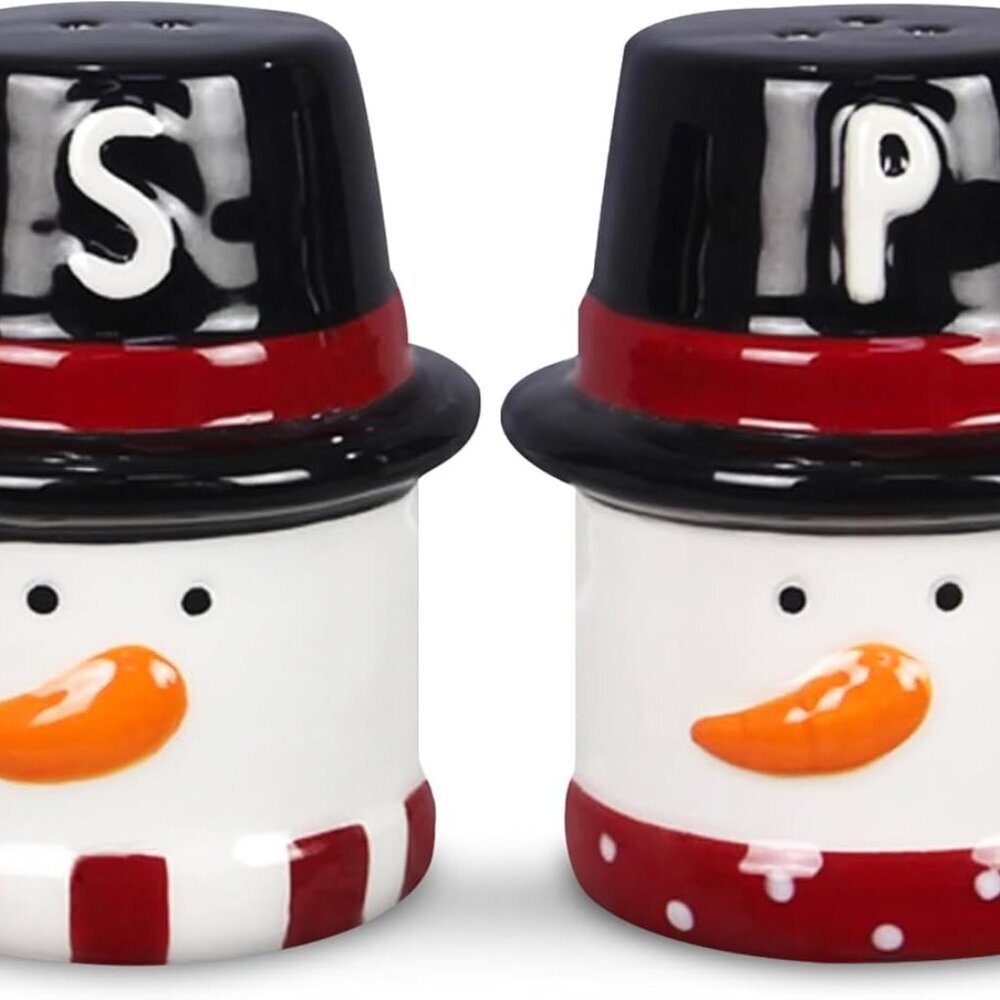 Young’s Inc Christmas Salt Shaker, Marshmallow Snowman with Hat, Ceramic Salt an